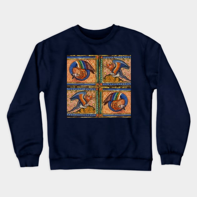 Medieval Bestiary ,Dragons in gold blue orange colors Crewneck Sweatshirt by BulganLumini